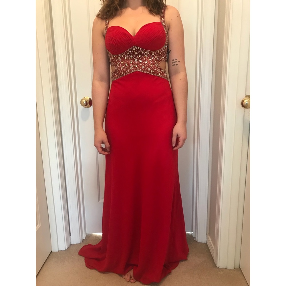 Red beaded Chiffon prom dress - Picture 2 of 2